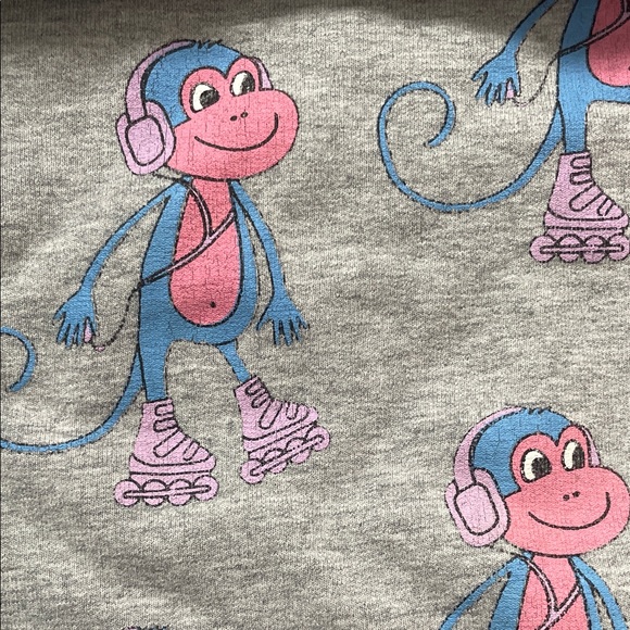 HUGO LOVES TIKI Gray Sweatshirt with Pink and Blue Monkey Print - Picture 3 of 4